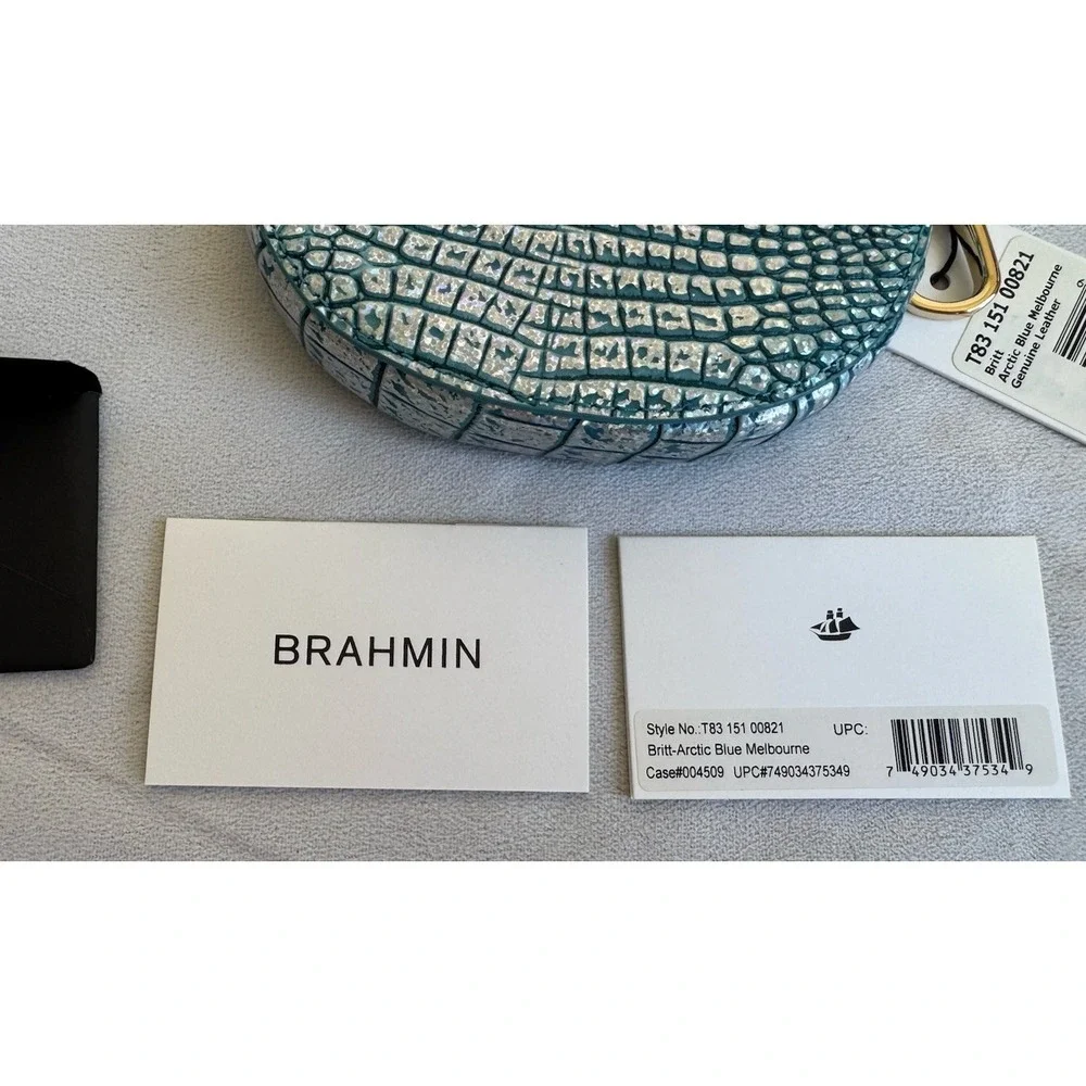 Brahmin Britt Arctic Blue Melbourne Croc Leather Clip On Coin Holder Charm Gold